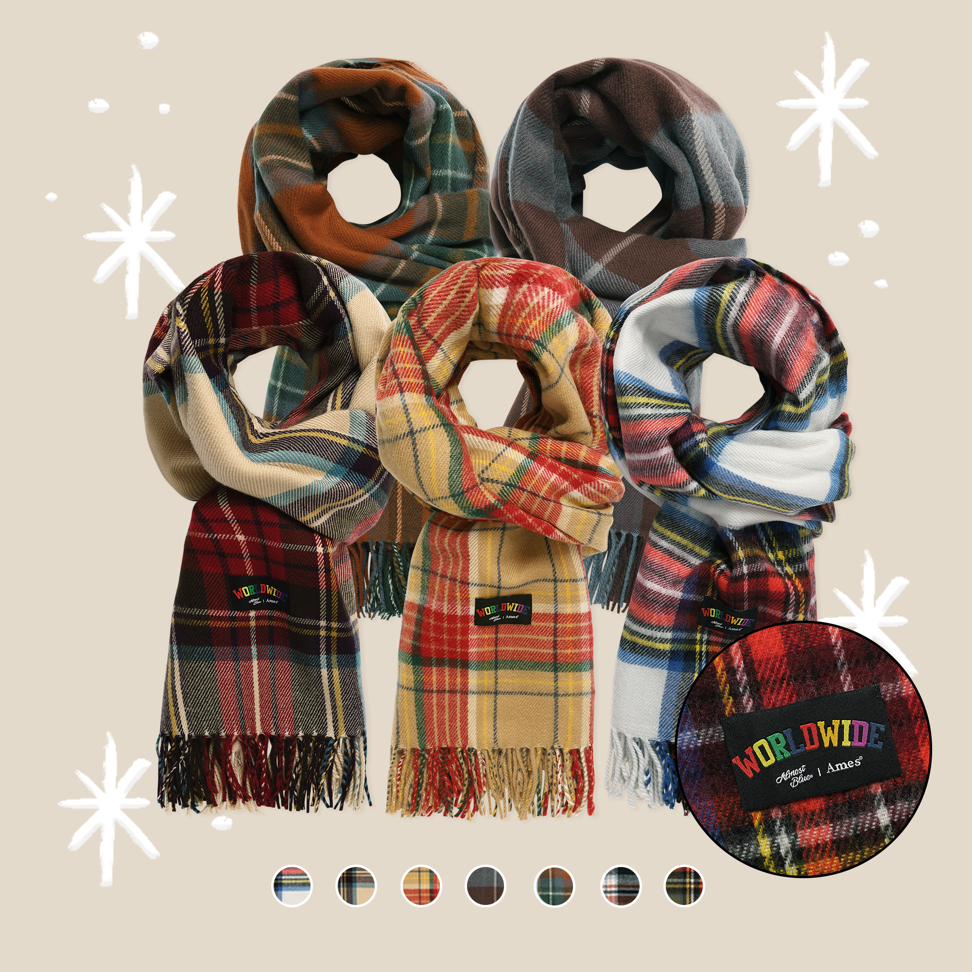 [ALMOSTBLUE] ALMOSTBLUE X AMES HOLIDAY CHECK MUFFLER 2. FRENCH VANILLA