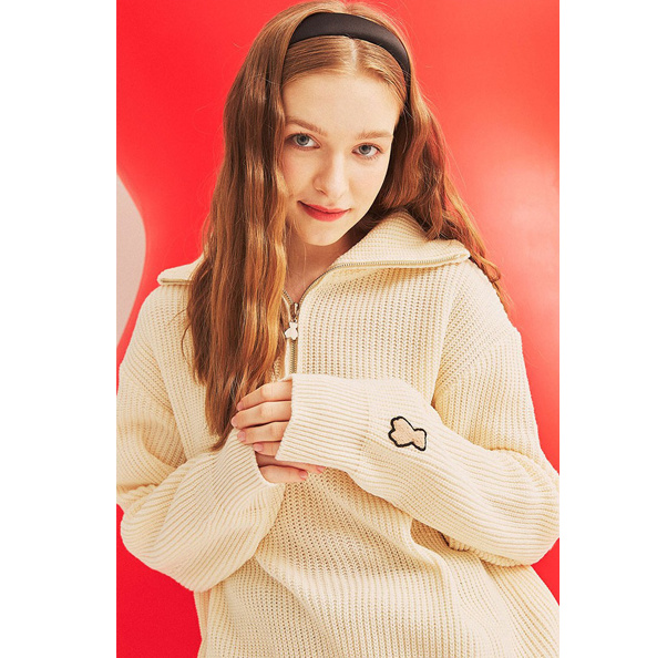 AQO STUDIO SPACE ★Bear Cable Half Knit ktown4u.com : AQO BEAR HALF ZIP-UP KNIT [3COLORS]