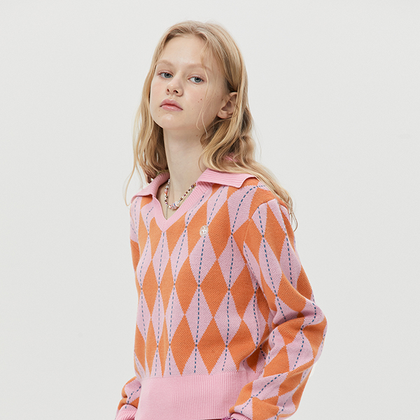 CHERRY CHECK KNIT SWEAT [PIA][1]