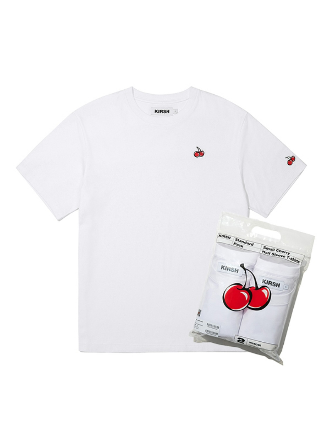 ★KIRSH★ Small Cherry Ringer T-Shirt White KIRSH Small Cherry Standard Tee Shirt 2Pack White Black