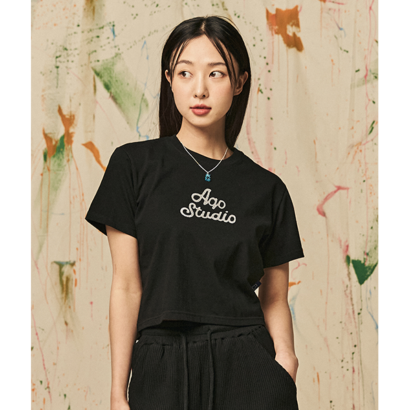 (MONSTA X KIHYUN) AQO A-LOGO GLITER CROP TEE [BLACK][FREE]