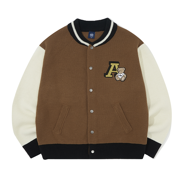 (MONSTA X KIHYUN)(Gift Set-PhotoCards3p+4LifeCuts1p) A-Bear Knit Stadium Jacket [Brown]