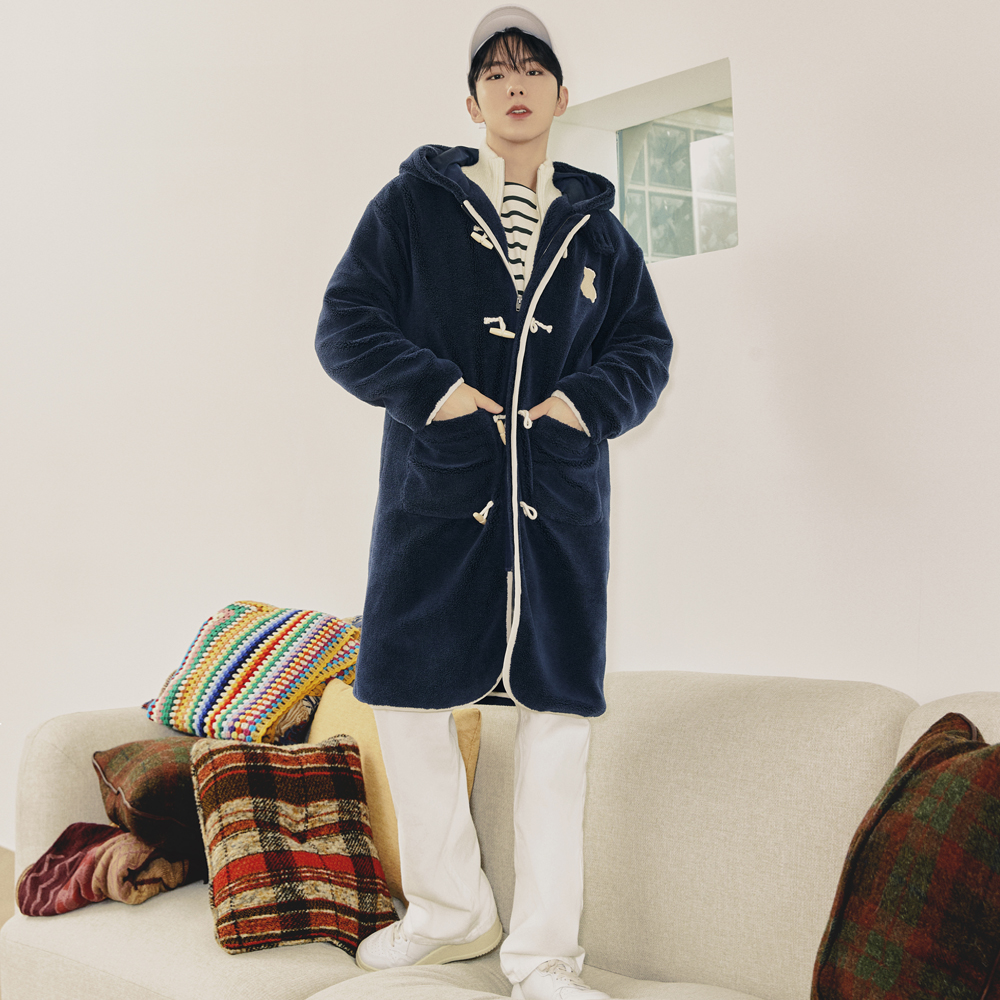 (MONSTA X KIHYUN Gift Set) Bear Fleece Long Duffle Jacket [Navy][CN]
