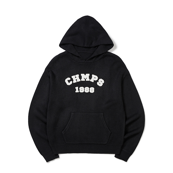 (JOOHONEY 2types Gifts) CHMPS Patch Knit Hoodie [Black][CN]