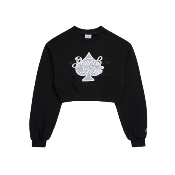 (LISA Random 1 Out of 5 Gifts) Spade Script Logo Crop Top Sweat Shirt [Black]