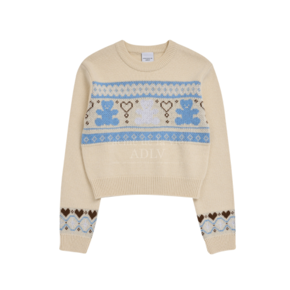(LISA Random 1 Out of 5 Gifts) Nordic Bear Pattern Knit [Ivory]