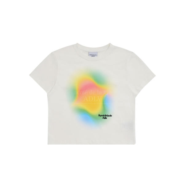 (LISA Random 1 Out of 5 Gifts) Rainbow Gradation Artwork Crop Top Short Sleeve T-Shirt [Cream]