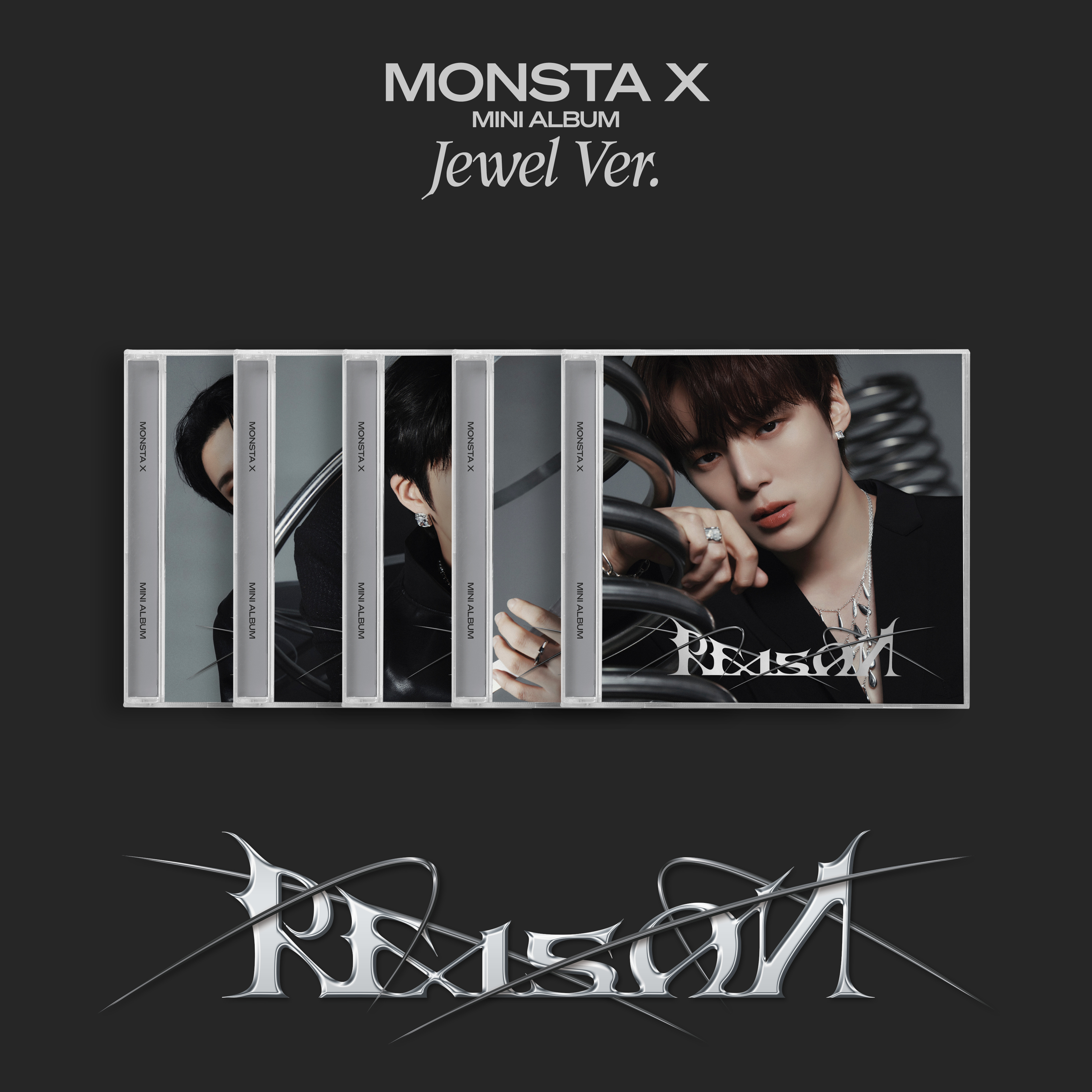 [5CD SET] MONSTA X - 12th Mini Album [REASON] (Jewel Ver.) (MINHYUK Ver. + KIHYUN Ver. + HYUNGWON Ver. + JOOHONEY Ver. + I.M Ver.)