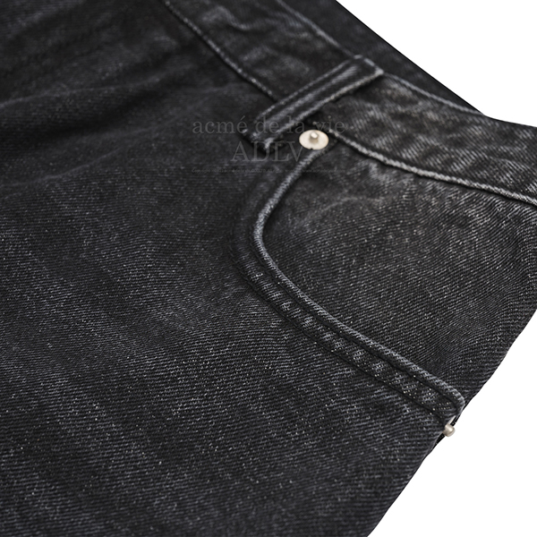 Damage Washing Wide Denim Pants [Black]