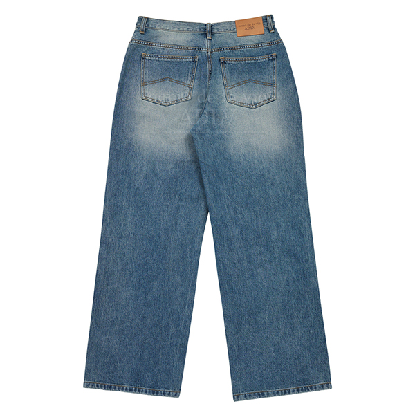  Damage Washing Wide Denim Pants [Blue]