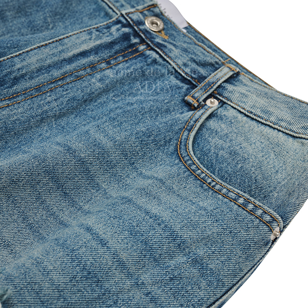 Damage Washing Wide Denim Pants [Blue]