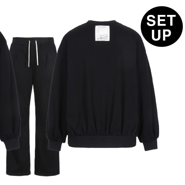(JOOHEONY 2Gifts) Honest Logo Balloon Crewneck Pants Set-up [Black]