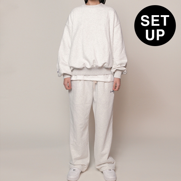 (JOOHEONY 2Gifts) Honest Logo Balloon Crewneck Pants Set-up [Light Gray]
