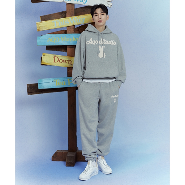 [全款][Aqo Studio Space] (KIHYUN 2Gifts) Bunny Bear Hoodie Set-up [Grey]_KiYoo_刘基贤中文首站