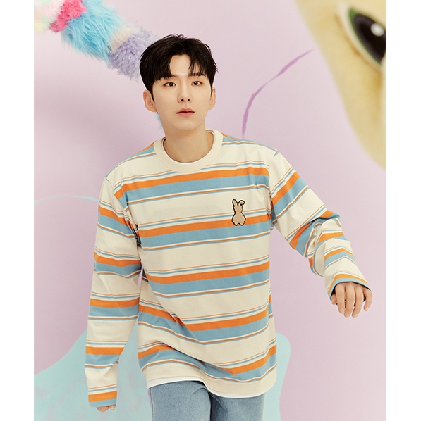 (KIHYUN 2Gifts) Bunny Bear Stripe T-Shirts 3colors