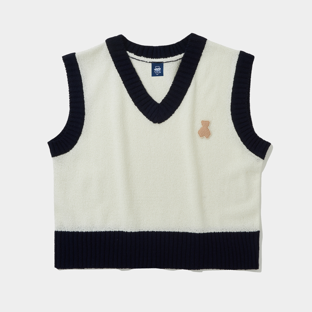 [全款] (KIHYUN 2Gifts) Bear Combination Crop Vest [Ivory] [F]_KiYoo_刘基贤中文首站