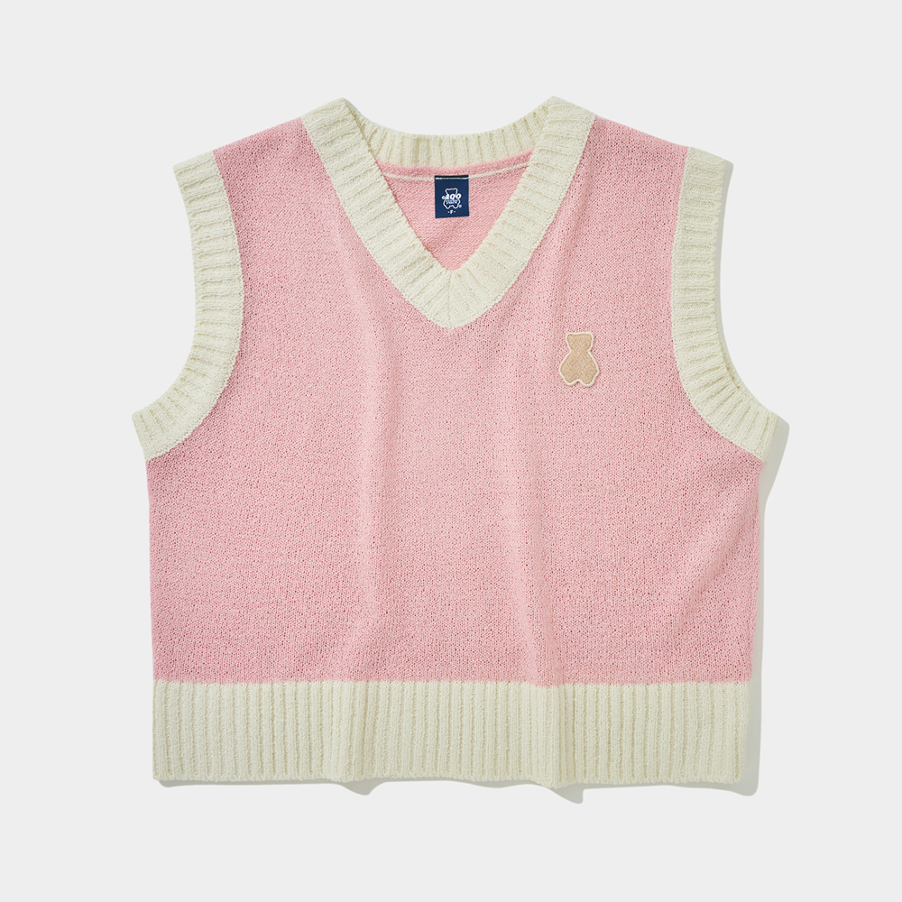 [全款] (KIHYUN 2Gifts) Bear Combination Crop Vest [PINK] [F]_KiYoo_刘基贤中文首站