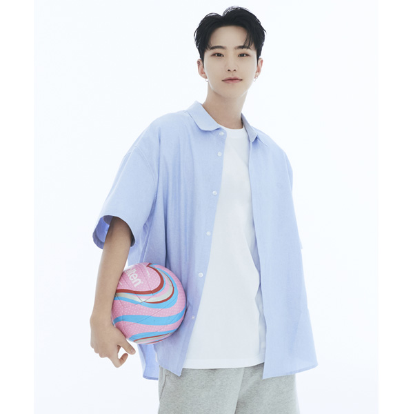 [Seventeen HOSHI Gift] Overfit Oxford Short Sleeve Shirt [BLUE] 3sizes