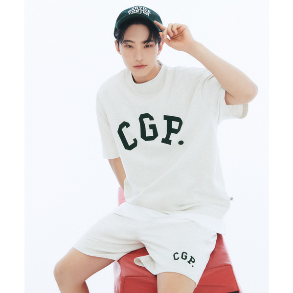 [Seventeen HOSHI Gift] Simple Logo Short Sleeve Crew Neck Setup [OATMEAL] 3sizes